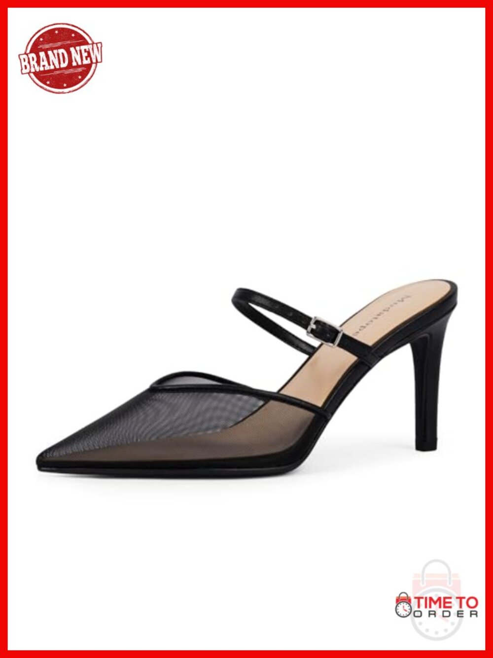 Pointed Toe Ankle Strap Stiletto Mule Pumps Faux Leather Heels